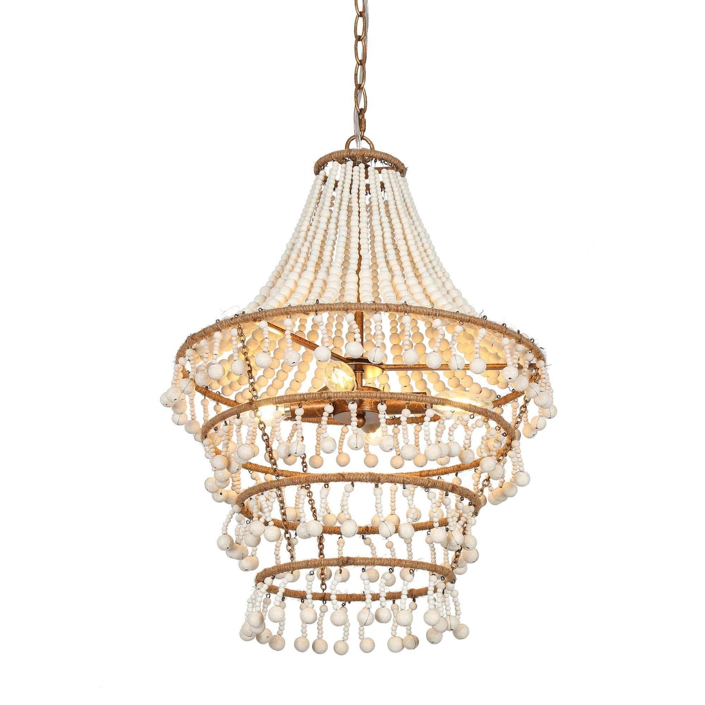 4-Light Boho Wood Beaded Chandeliers - Belles Lighting